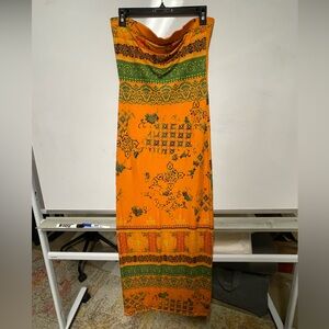 Hale Bob Cabana Maxi Tube Dress in Orange and Green Size L